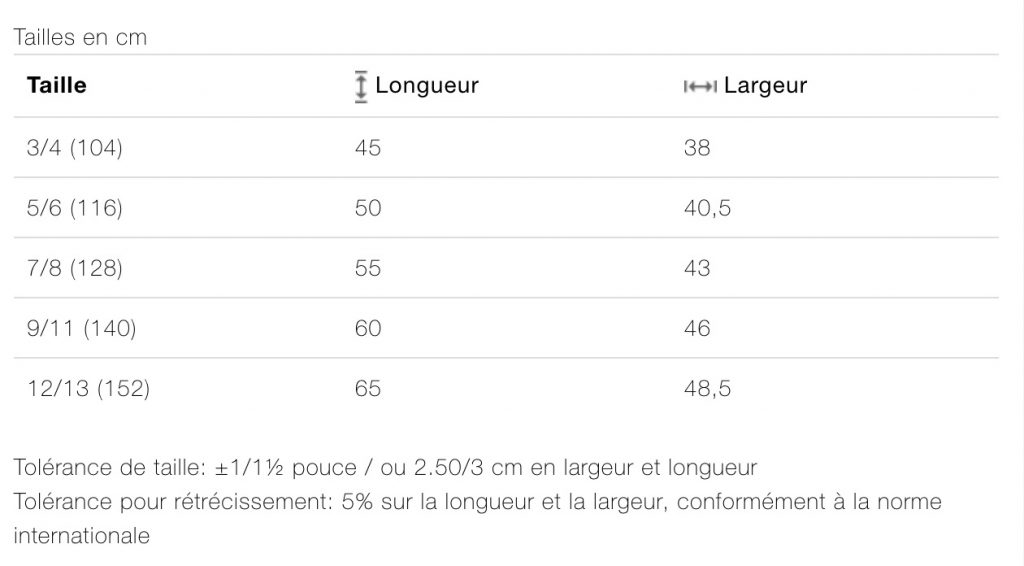 guide de taille tee shirt enfant
